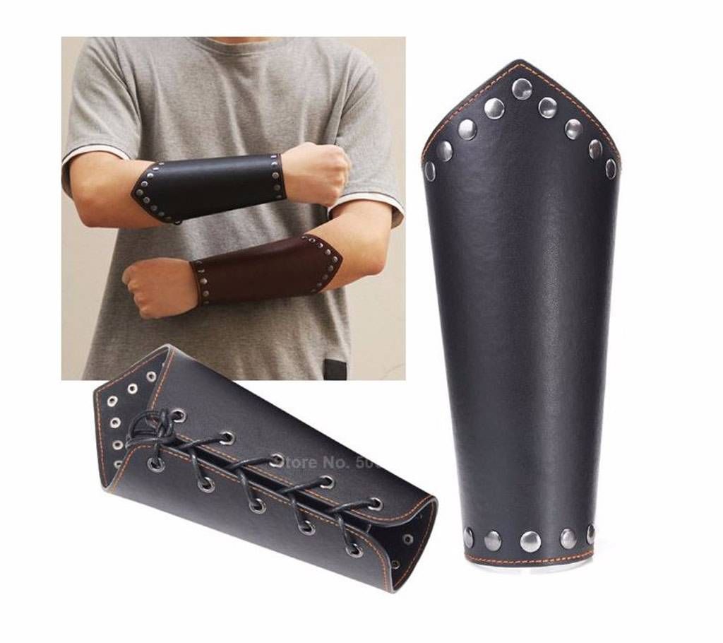1Pcs Vintage PU Faux Leather Arm Armor Wristband Bracer For Men