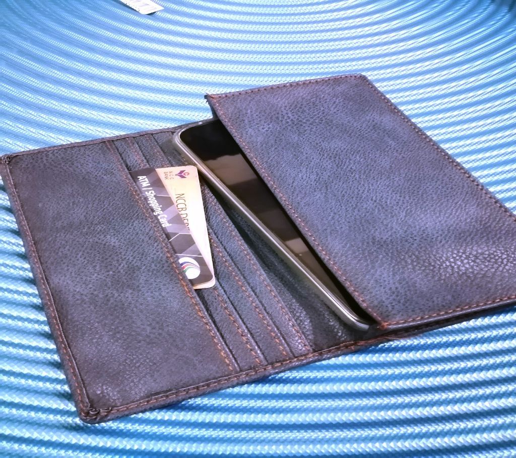 PU Leather Lake blue Long Wallet for Men Mobile Cover Card Holder