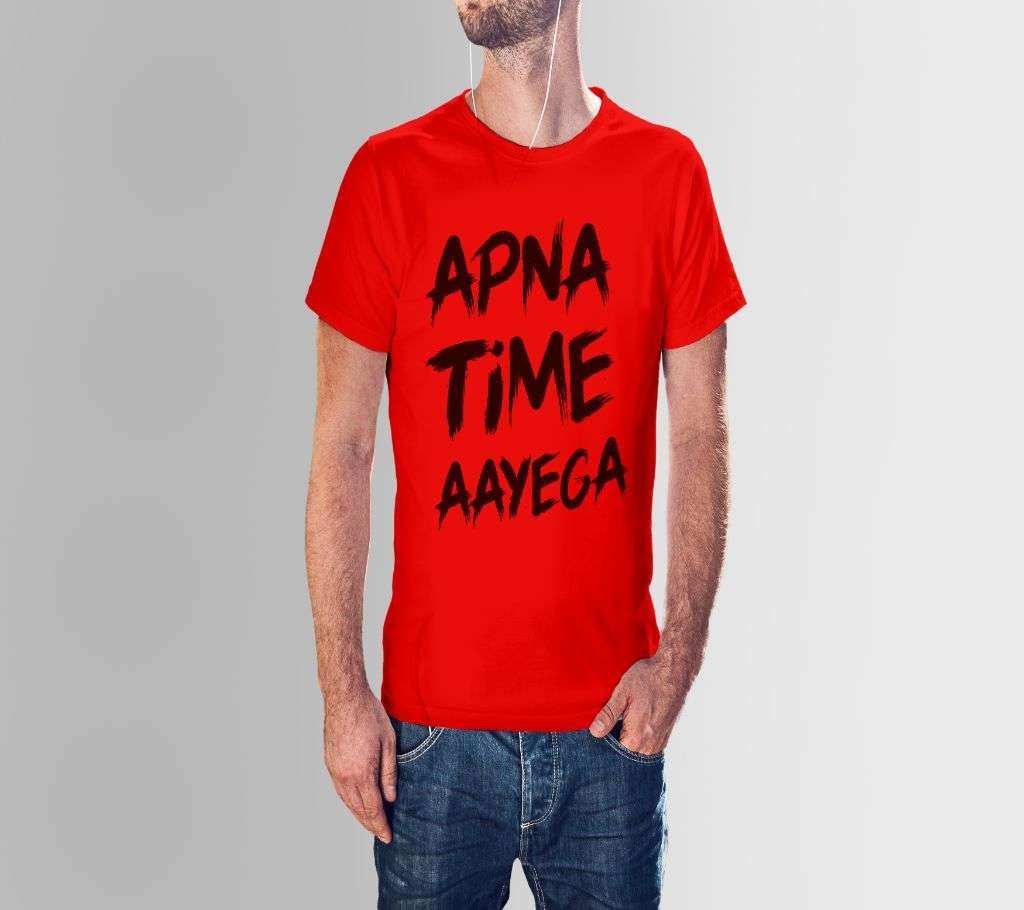 APNA TIME AAYEGA RED COTTON TSHIRT FOR MEN