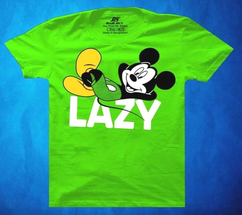 Green Half Sleeve Cotton T-shirt Lazy