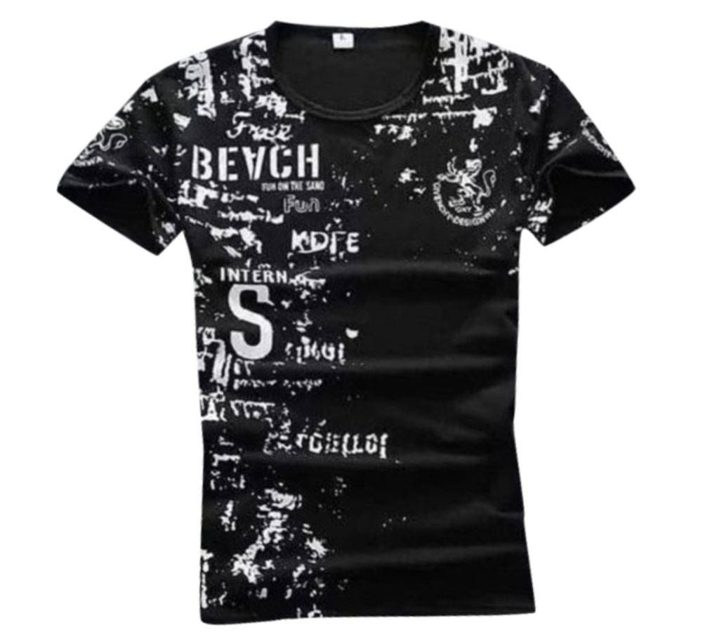 Half Sleeve T Shirt For Men - Black 