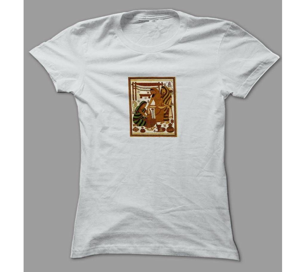 Art Bangladesh Village White Polyester T-Shirt