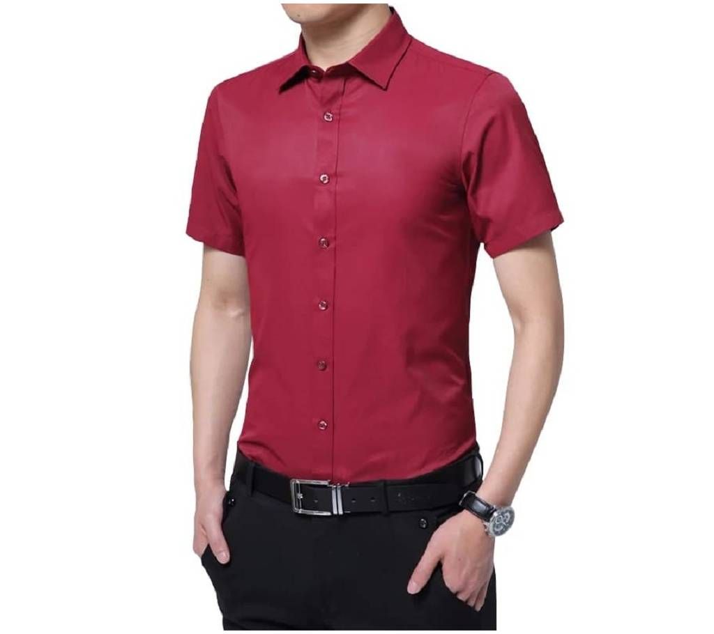 Gents Half Sleeve Casual Shirt-Red Color