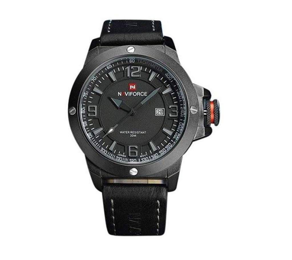 Naviforce Black Leather Quartz Wrist Watch for Men - Copy