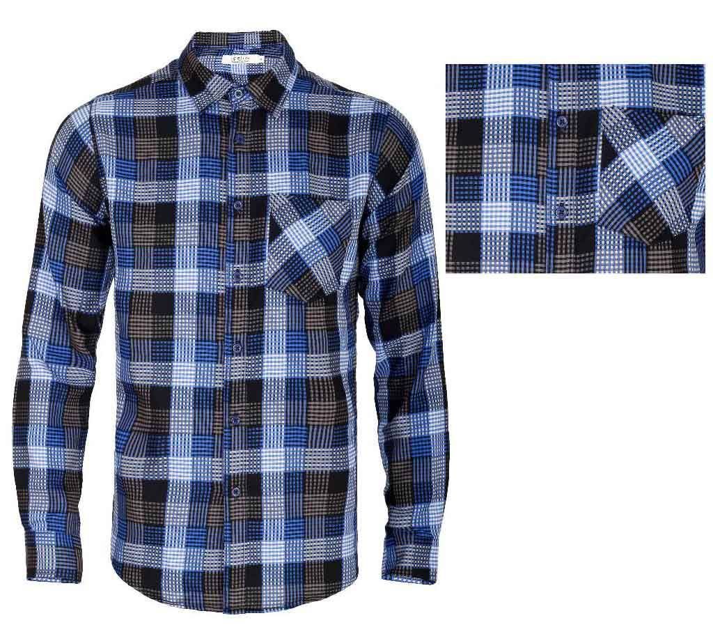 Casual blue check cotton shirt