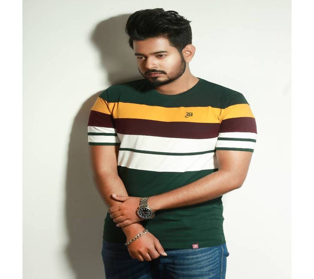 multi strip green tshirt 627