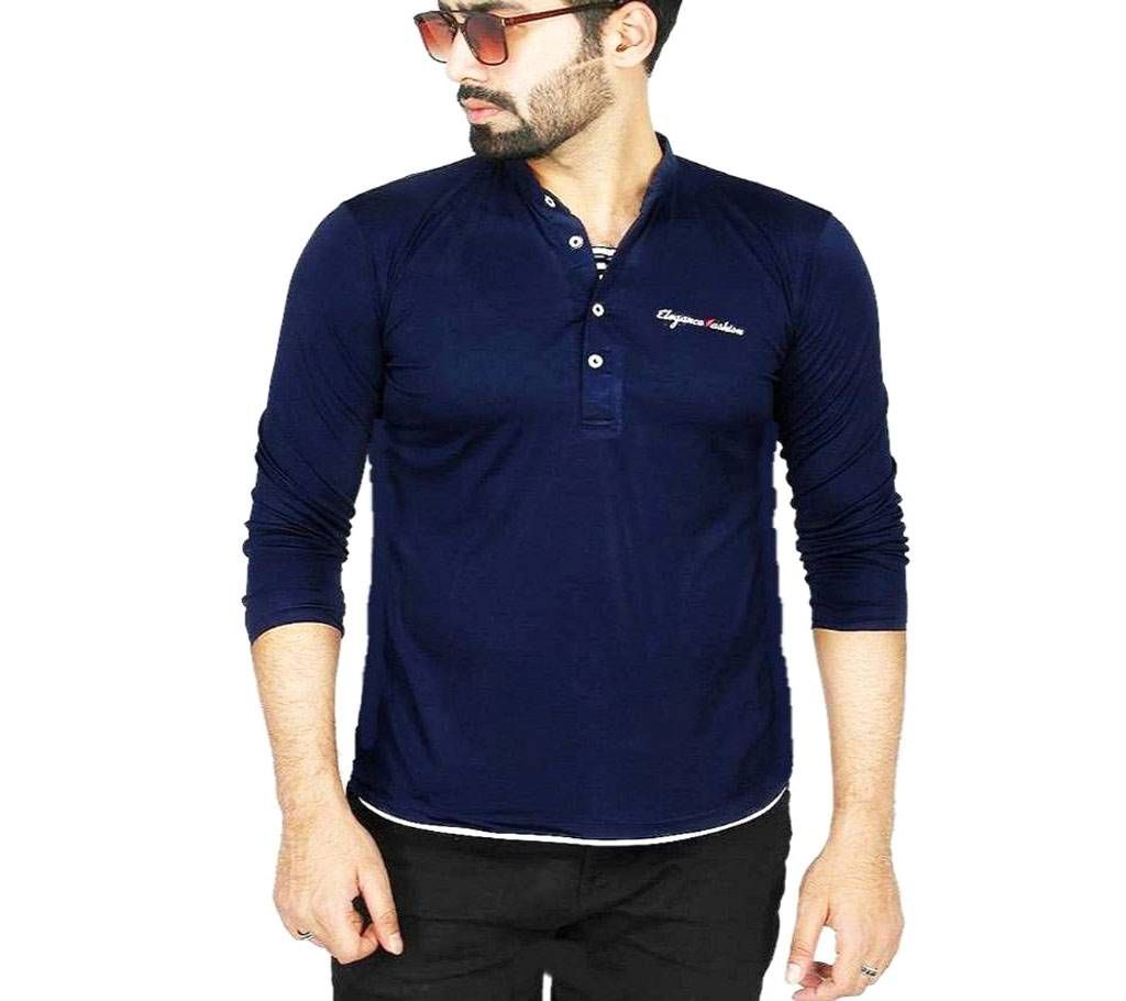 Navy Blue Micro Cotton Full Sleeve T-shirt For Men