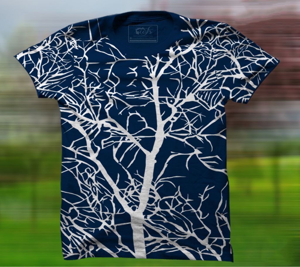 Tree Nave Blue Mens Cotton Round Neck T-Shirt
