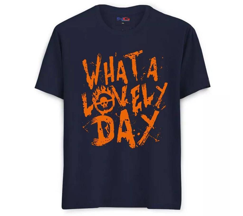 Summer Navy Blue T-shirt What Lovely Day Text Design