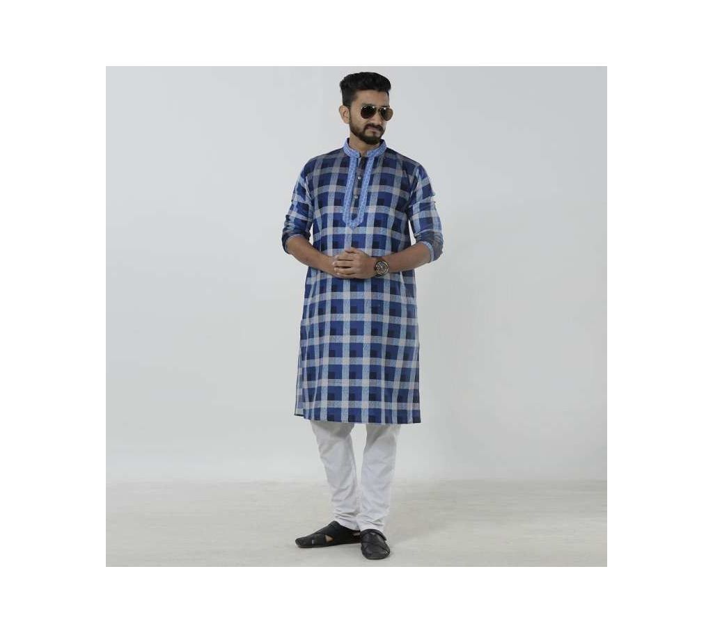 Cotton Panjabi for Men - Blue and Sky Blue Combination(Code-SU785)