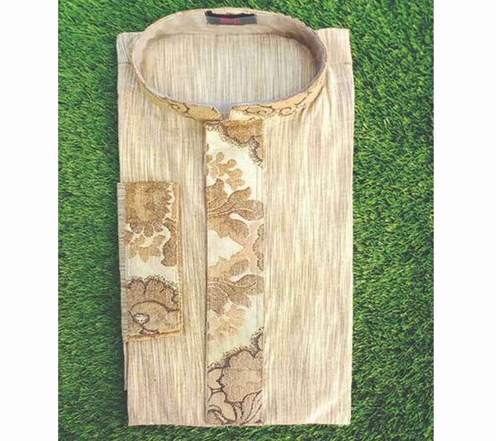 Golden Cotton Semi Long  Panjabi For Men