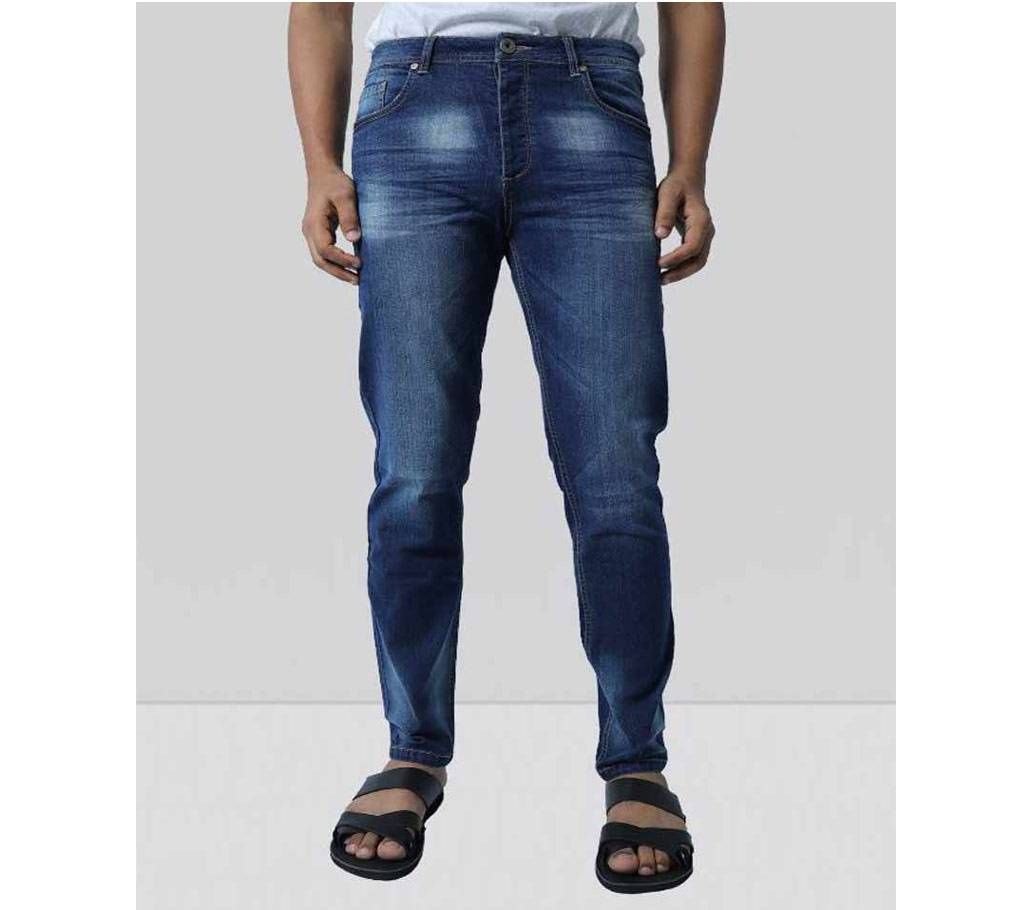 Mens Dark Blue Slub Denim Slim Fit Long Pant 