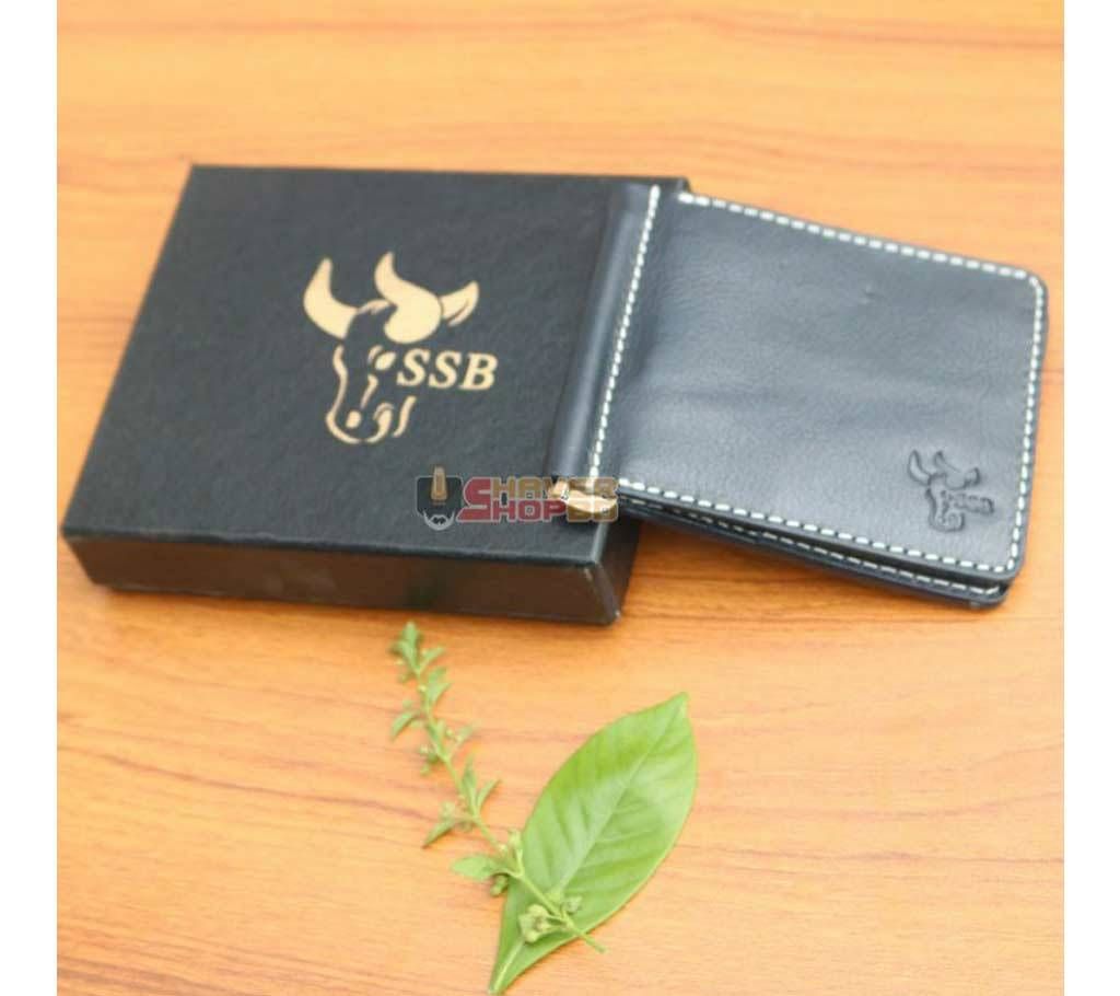 SSB GENUINE LEATHER BIFOLD SPRING MONEY CLIP WALLET BLACK SB-W07