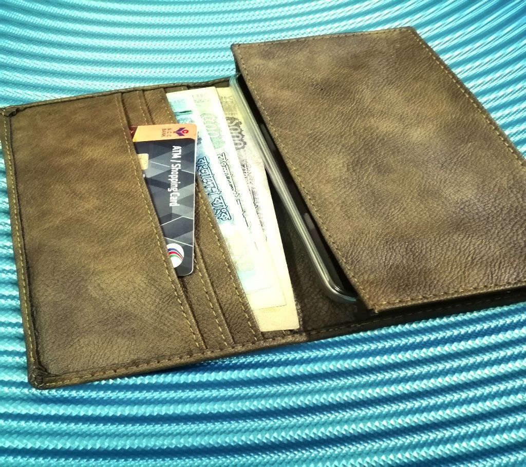 PU Leather Khaki Long Wallet for Men Mobile Cover Card Holder