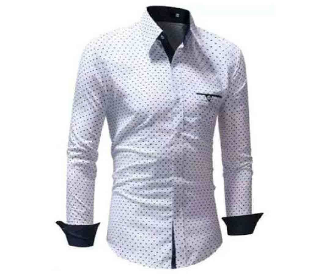 White Print Long  Sleeve Casual Shirt For Men  Upf