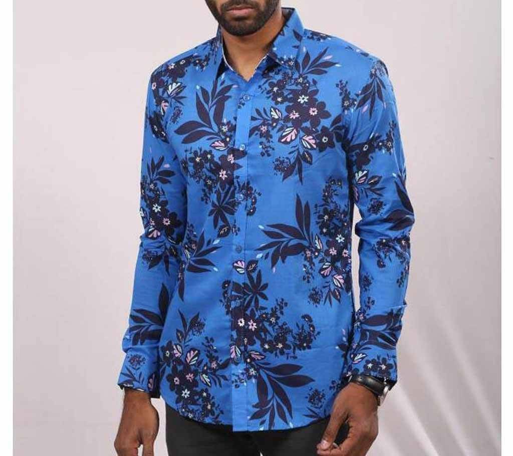 Royal Blue Cotton Long Sleeve Casual Shirt for Men