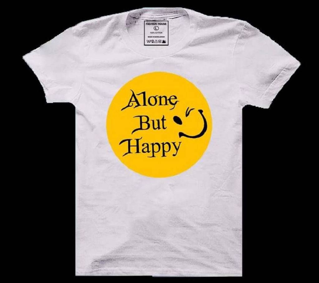 Alone But Happy Cotton Half Sleeve T-Shirt for Men
