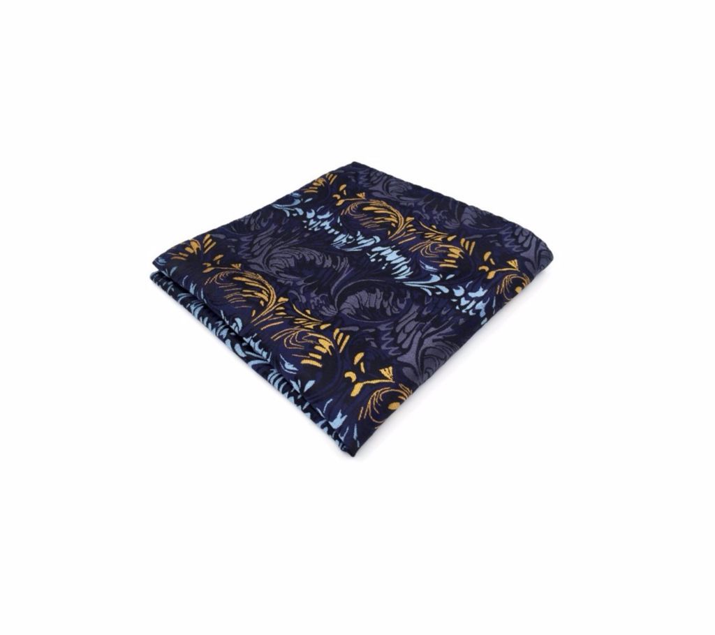 Luxuary Blue Gold Pattern Mens Pocket Square Silk Handkerchief
