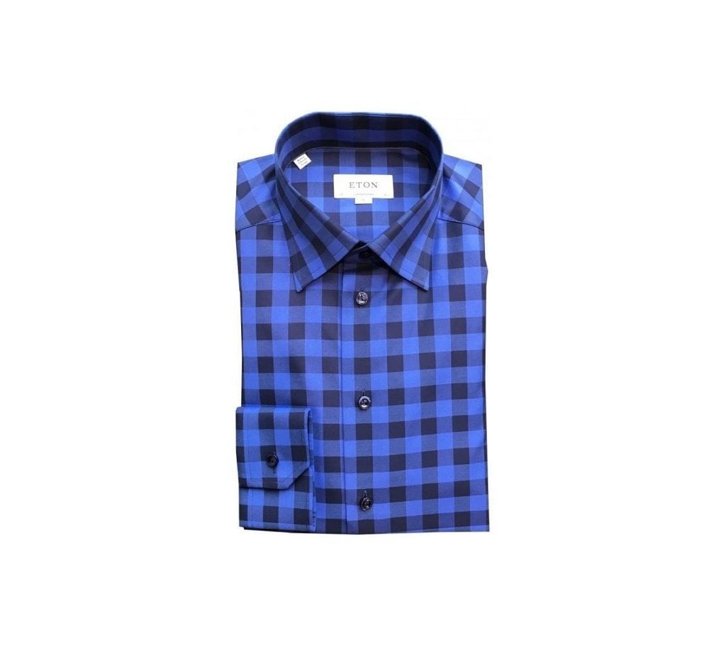 Multicolor Cotton Long Sleeve Shirt for Men-Black and blue Check 