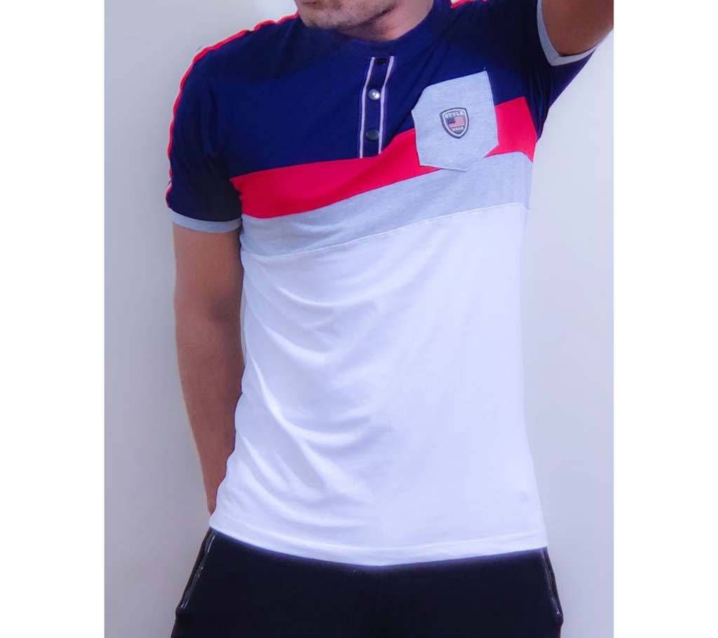 Half Sleeve Cotton Stripe T-Shirt For Men-Multi Color 