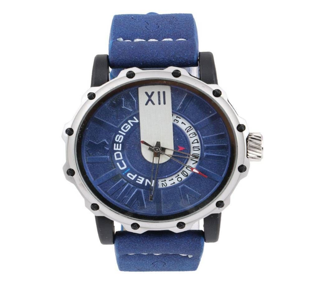 Blue Leather Chronograph Watch for-Men