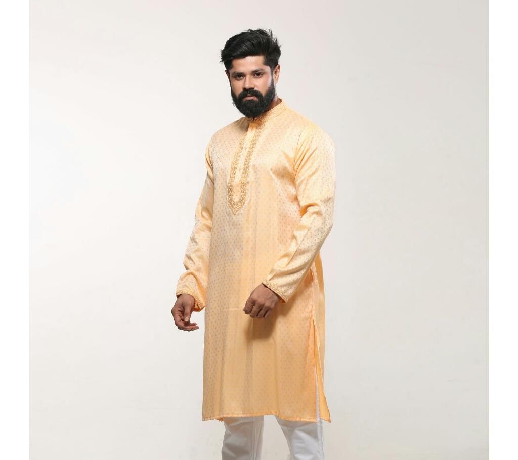 Men's Cotton Punjabi - Cream Beige Embroidery