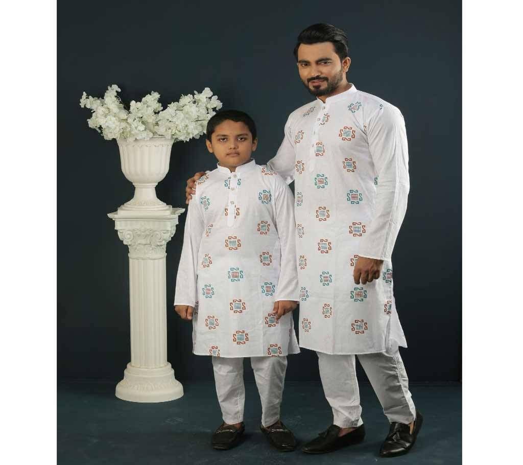 Men: 38, Kid: 26, Combo Punjabi - 191151 - Off White with Design Color