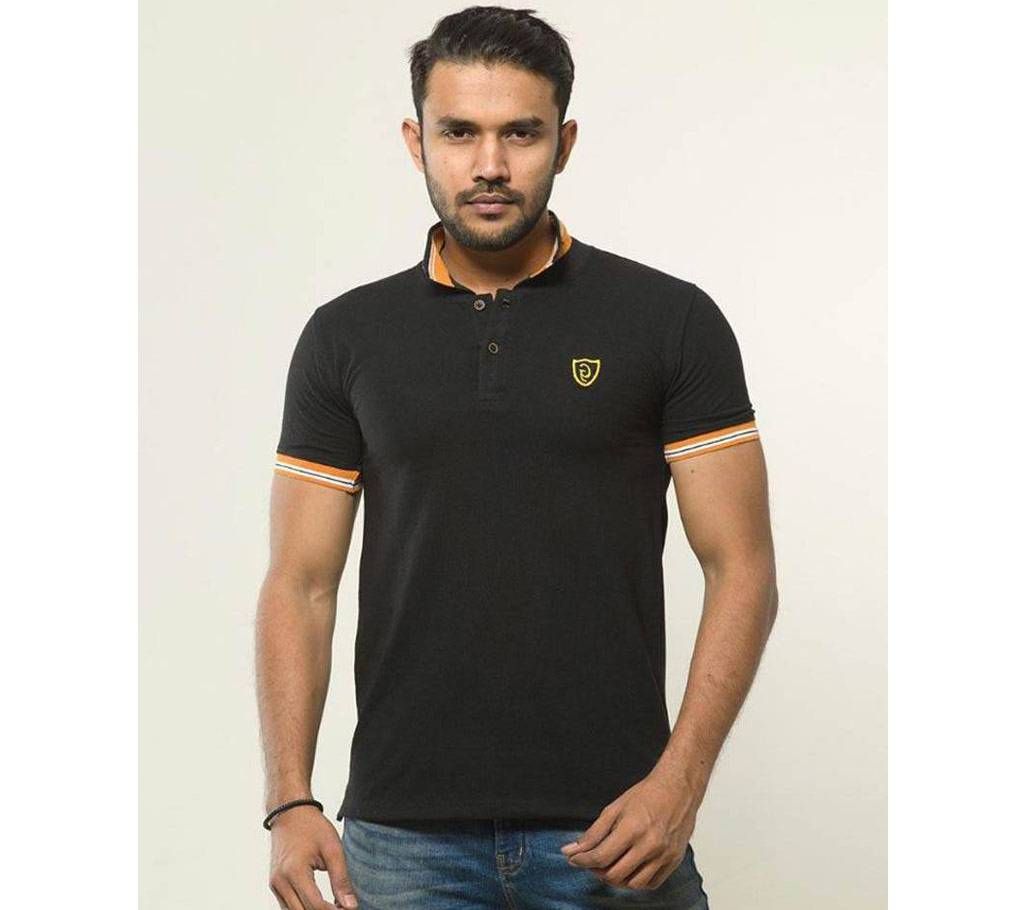 Black Cotton Polo Shirt For Mens