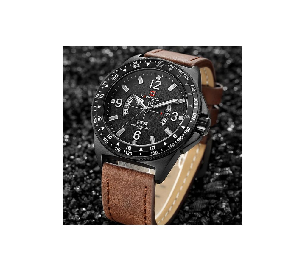 NAVIFORCE Men Watch Date,Week,Leather Band Quartz Male watch 9103