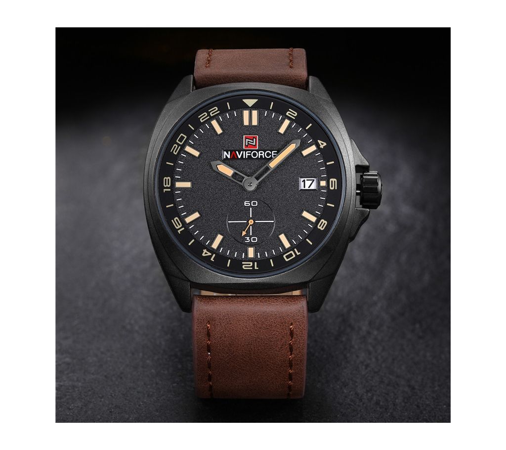 NAVIFORCE Men Watch Military Date Real Leather Band Quartz Male Clock New 9104