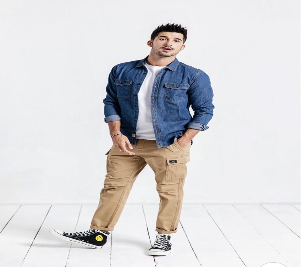 Denim Long Sleeve Casual Shirt for Men - UPF