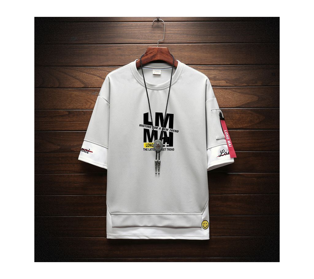 Gray White Designable Cotton Short Sleeve T-Shirt For Men