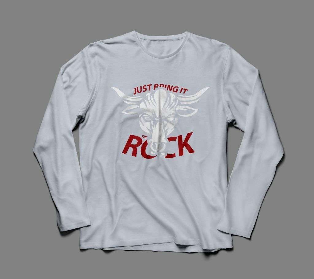 JUST BRING IT LONG SLEEVE WHITE  THE ROCK COTTON TSHIRT FOR MEN