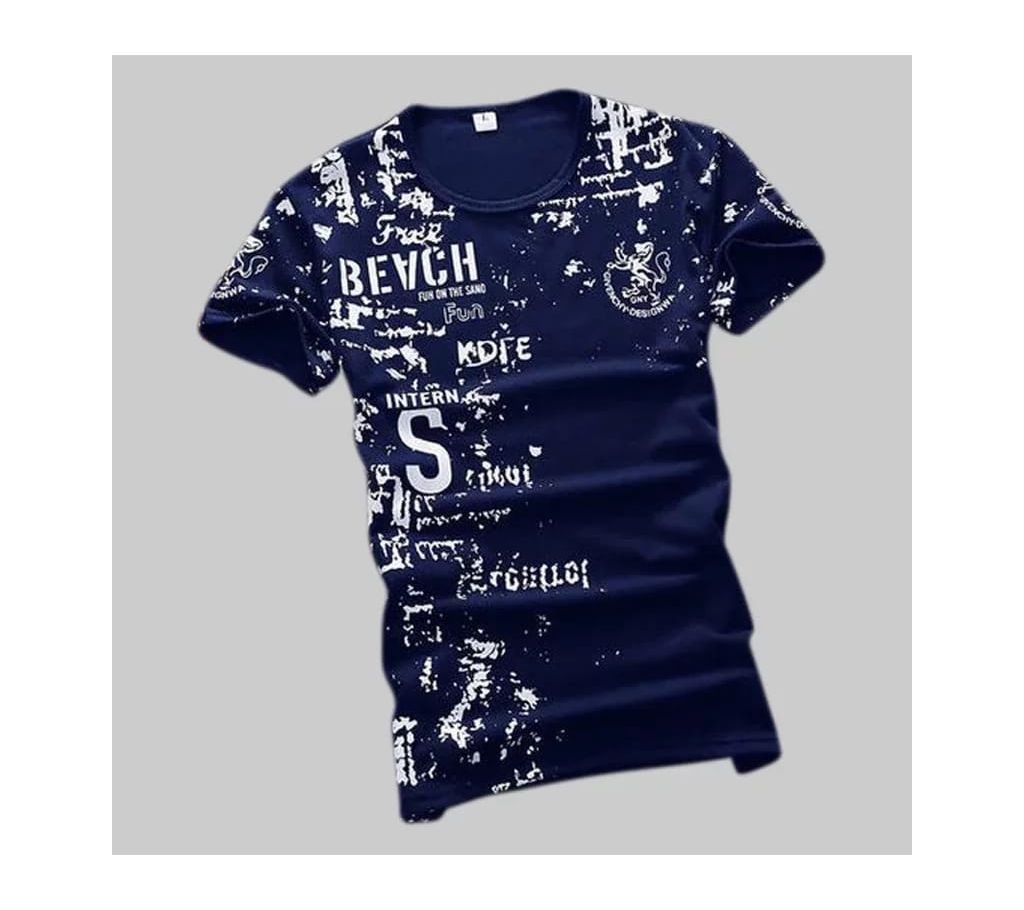 Half Sleve T Shirt For Men - Blue with Text 