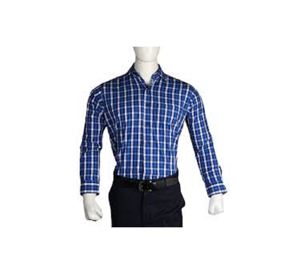 Multicolor Cotton Long Sleeve Shirt for Mens-Blue and white check 
