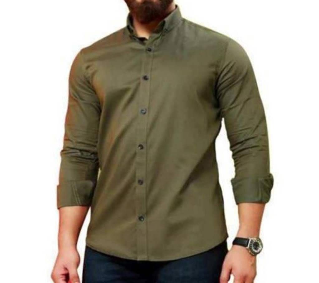 Olive Panama Long Sleeve Casual Shirt For Men1
