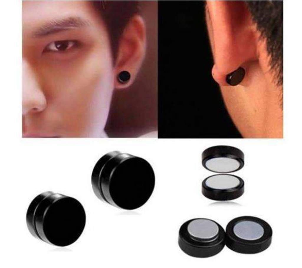Men's Black Circular Magnetic Earring 