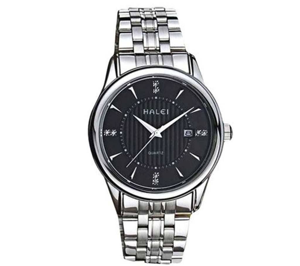 Halei Silver Stainless Wrist Watch For Men