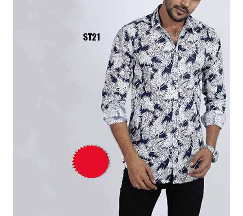 Printed white & Blue Full Sleeve Shirt For Men