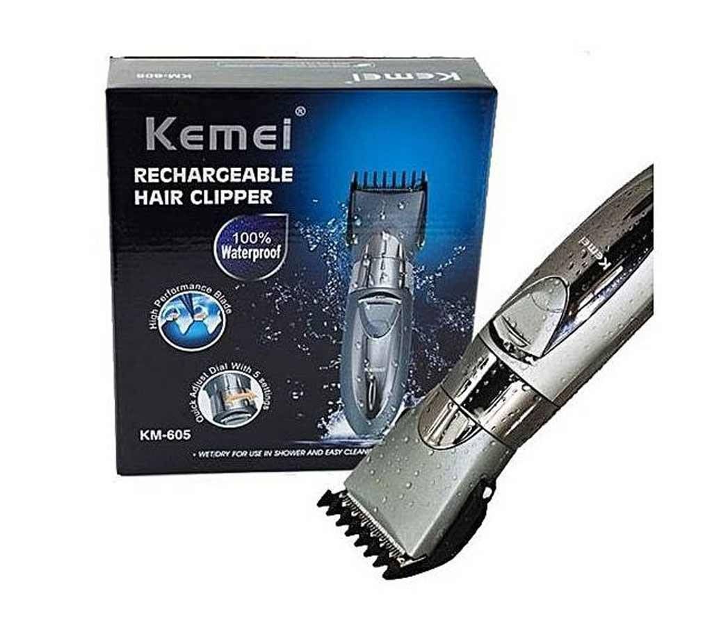 Kemei KM-605 Rechargeable Hair Clipper - Silver