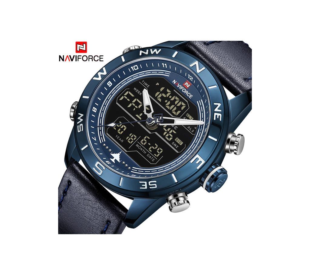 NAVIFORCE 9144 LED Blue Leather  watch (dual display)