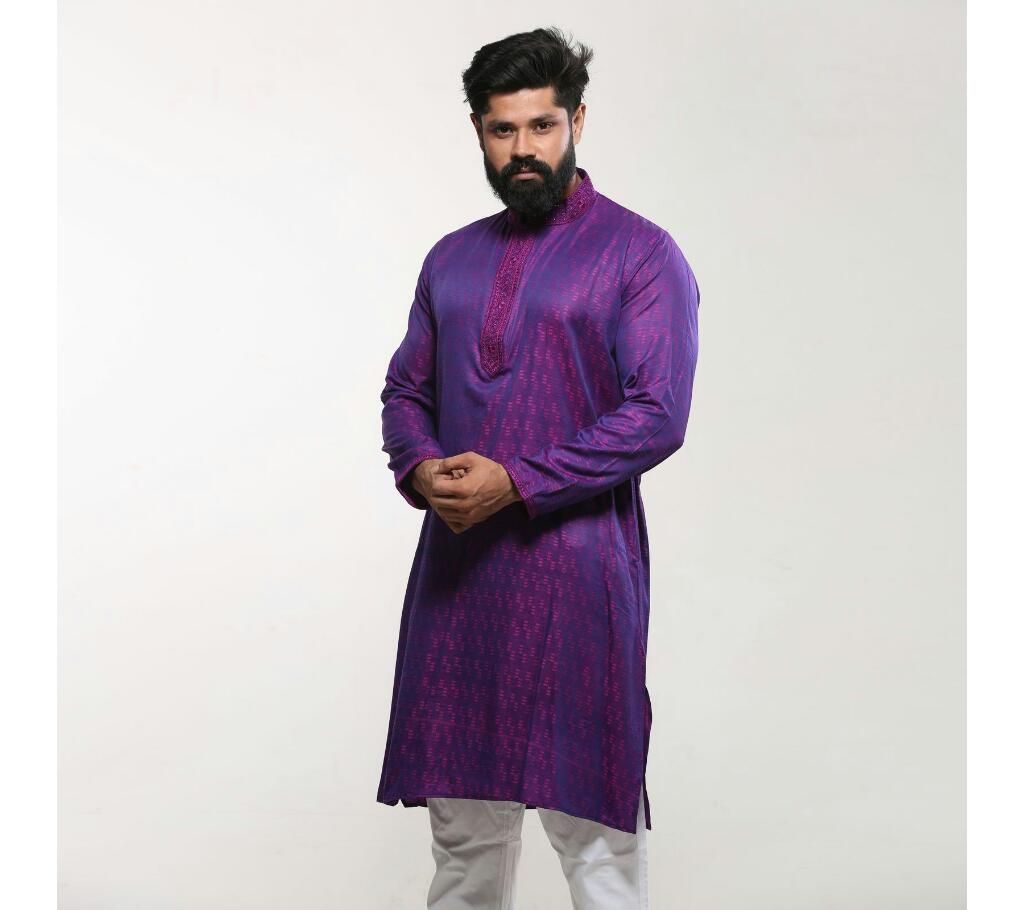 Men's Cotton Punjabi - Deep Purple Embroidery