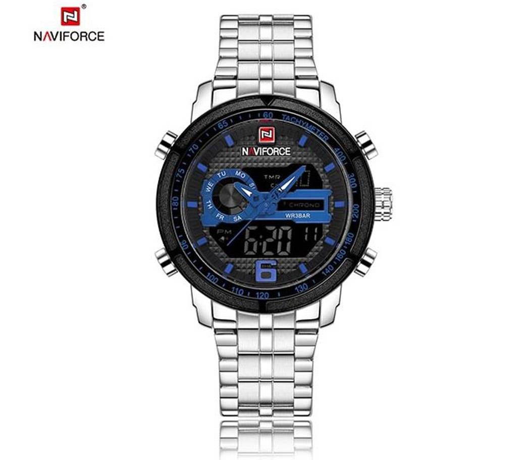 NAVIFORCE Mens Sports Quartz Digital Wrist Watch Full Steel Date Analog Clock NF9119