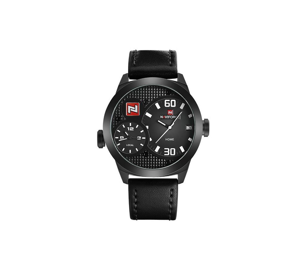 NAVIFORCE NF9092 Black PU Leather Dual Time Chronograph Analog Watch For Men - White & Black