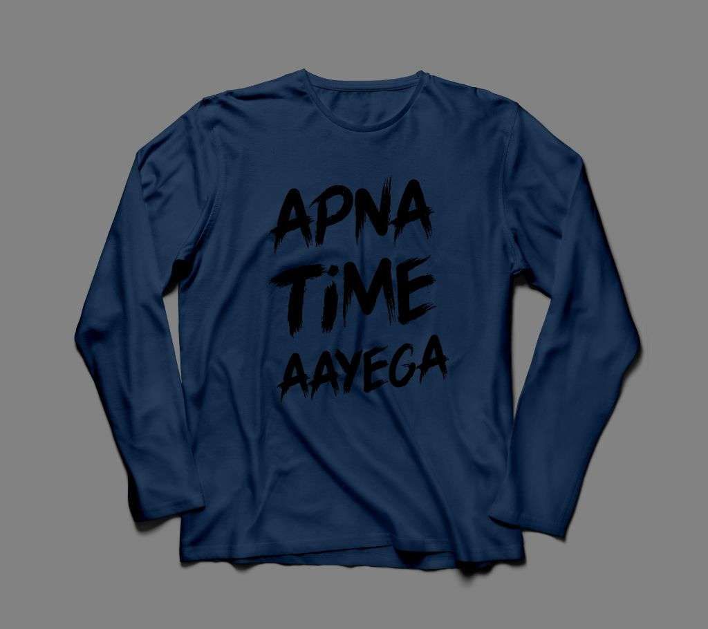 APNA TIME AAYEGA LONG SLEEVE NAVY BLUE COTTON TSHIRT FOR MEN