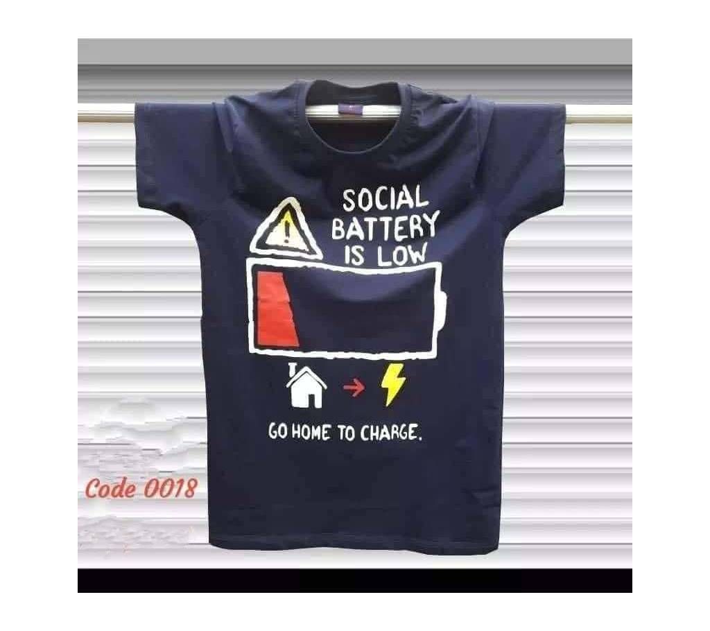 social battery is low printed cotton t shirt for men 
