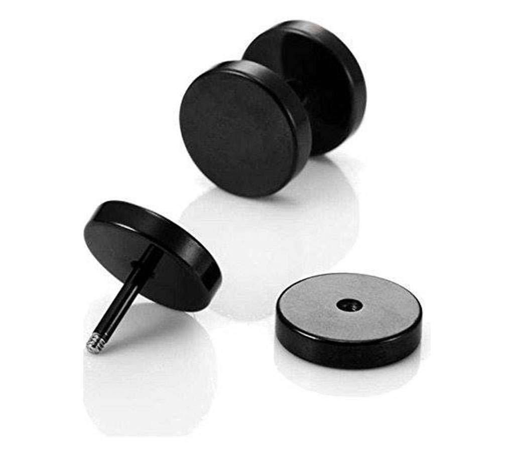Black Dum bell Stud Earrings Pair  