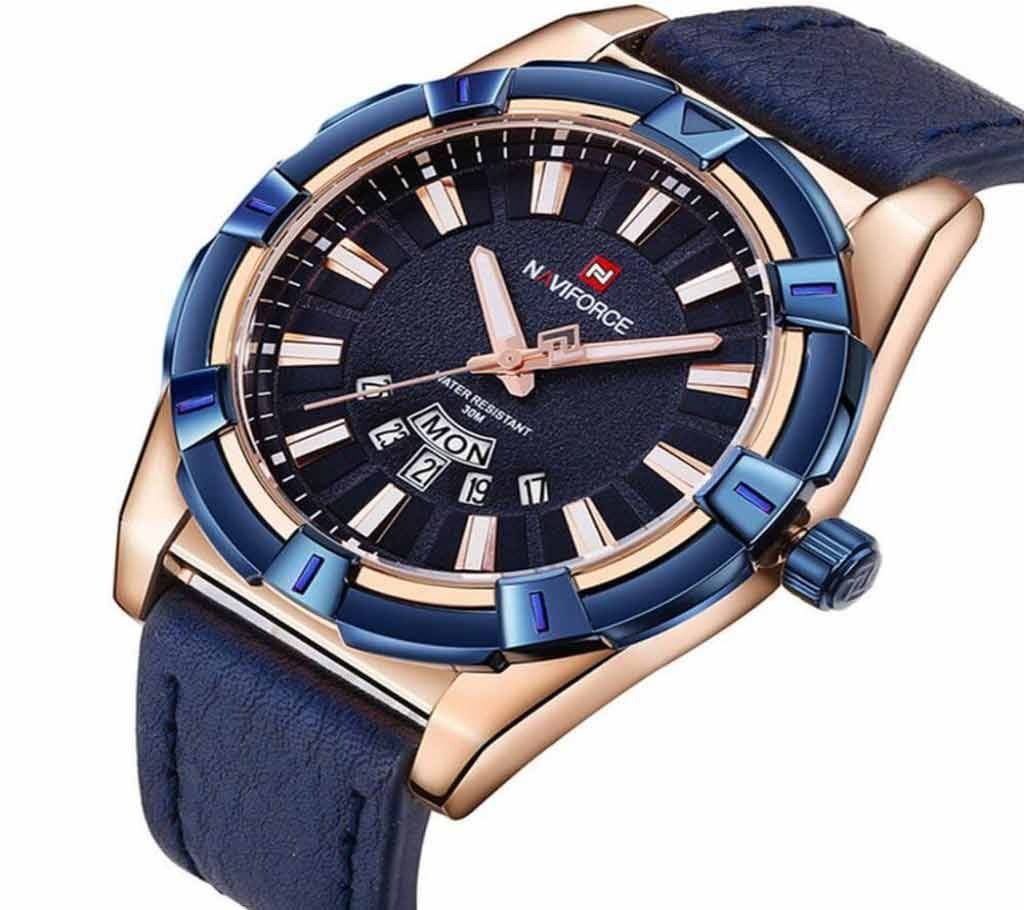 NAVIFORCE 9118 Rose Gold Blue Analog Quartz Sports Waterproof Wristwatch