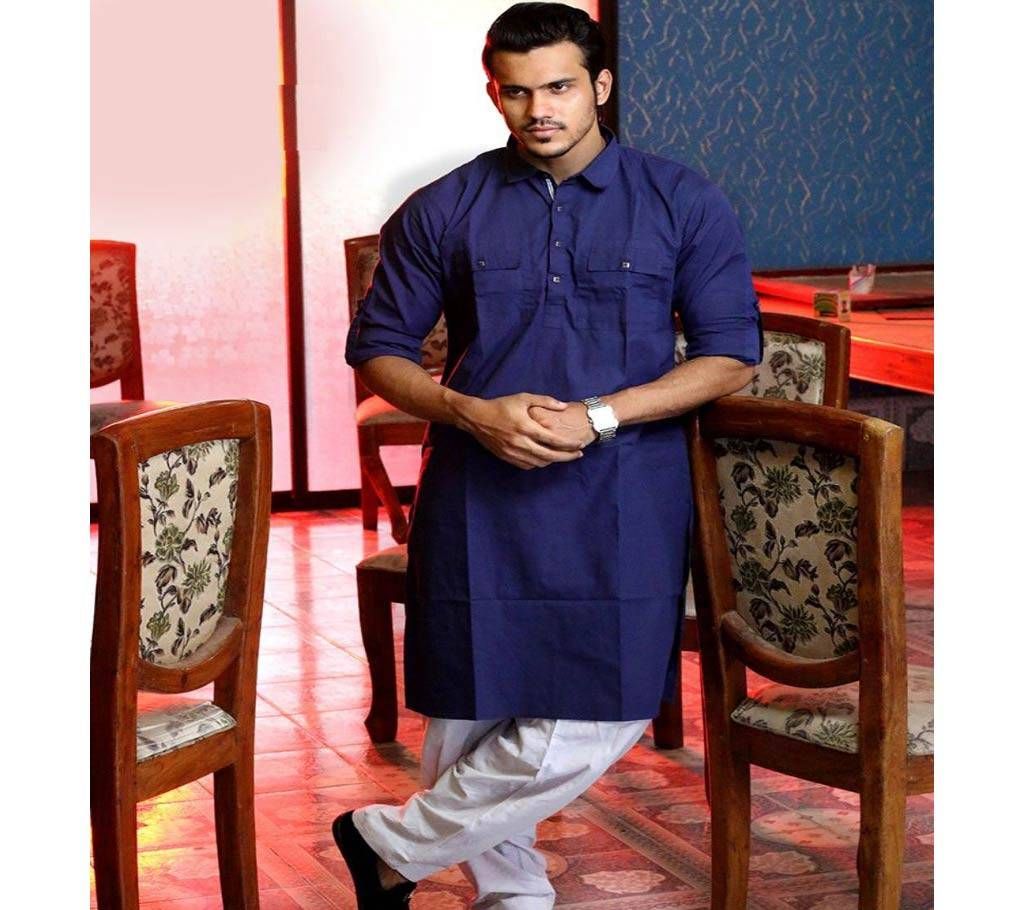 Mens Panjabi (Kabli Shaped) - Navy Blue - MKP 08(Code-SU799)