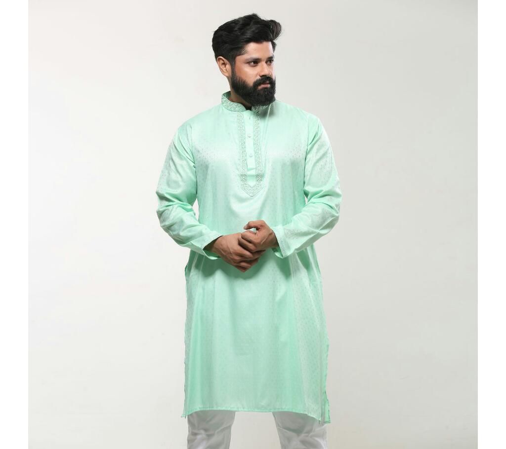 Men's Cotton Punjabi - Mint Green Embroidery Design